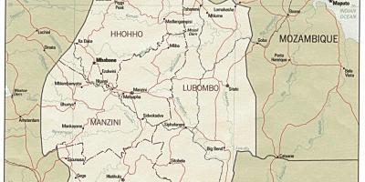 Kaart van Swaziland tonen grens berichten
