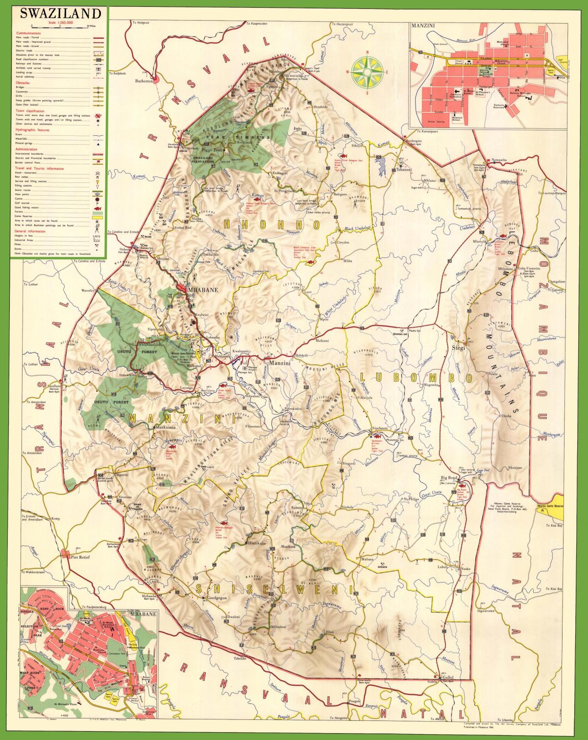 Kaart van Swaziland gedetailleerde