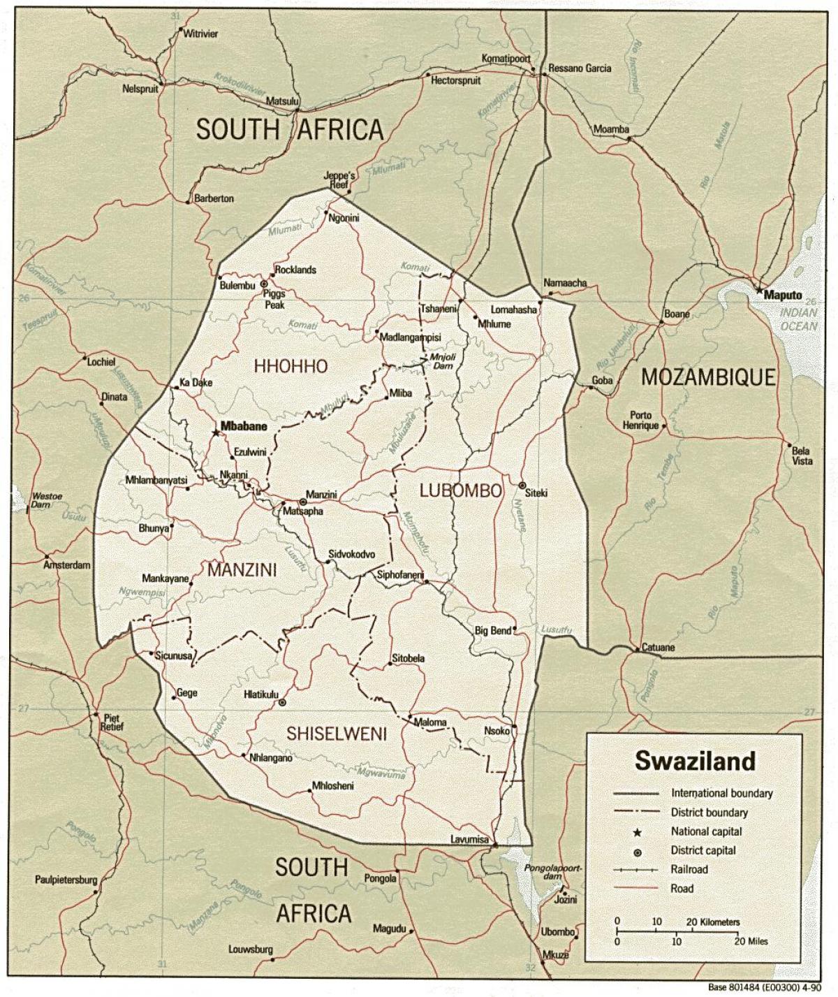 kaart van Swaziland tonen grens berichten