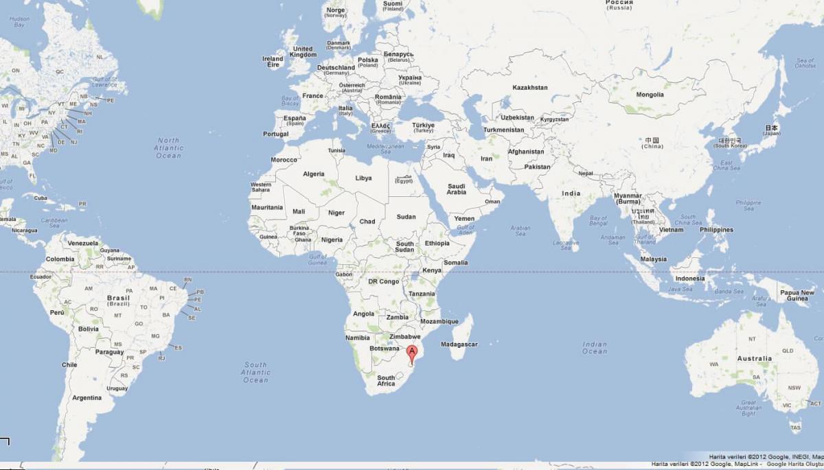 Kaart van Swaziland op de wereld