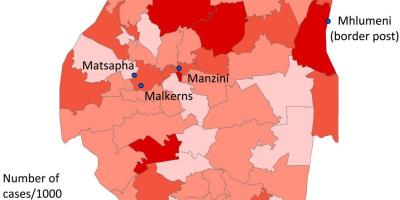 Kaart van Swaziland malaria