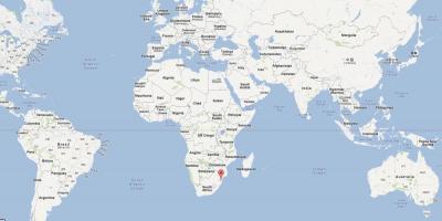 Kaart van Swaziland op de wereld